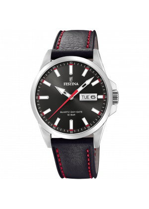 FESTINA - F20358/4 férfi óra fekete / piros számlappal fekete bőrszíjjal