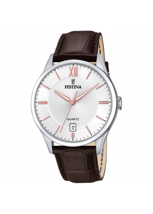 FESTINA - F20426/4 férfi óra fehér számlappal barna bőrszíjjal