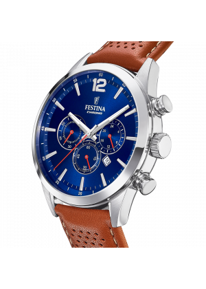 FESTINA - F20542/3 férfi óra kék számlappal barna bőrszíjjal