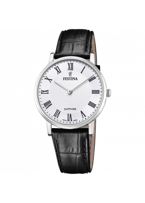 FESTINA SWISS F20012/2 férfi óra fehér számlappal fekete bőrszíjjal