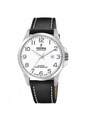 FESTINA SWISS F20025 /1 férfi óra ezüst számlappal fekete bőrszíjjal