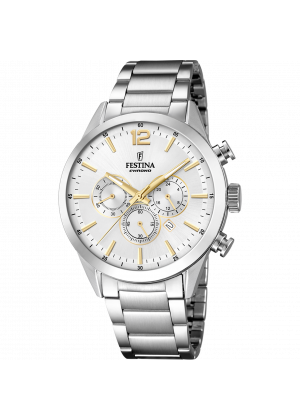 FESTINA - F20343/1 férfi óra ezüst számlappal acél csattal