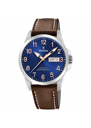 FESTINA - F20358/B férfi óra kék számlappal barna bőrszíjjal