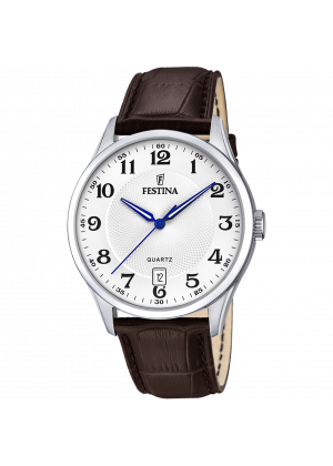 FESTINA - F20426/1 férfi óra fehér számlappal barna bőrszíjjal