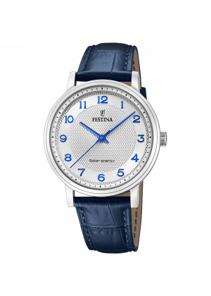 FESTINA - F20660/1 férfi óra ezüst számlappal kék bőrszíjjal