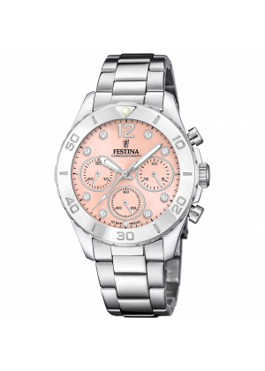 FESTINA - F20603/7 női óra rózsaszín számlappal, cirkónia kövekkel acél csattal