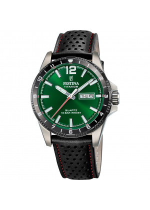 FESTINA - F20699/3 férfi óra zöld számlappal fekete bőrszíjjal, Titanium