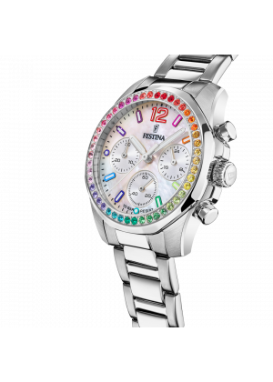 FESTINA - F20606/2 női óra gyöngyház (rainbow) számlappal, cirkónia kövekkel acél csattal