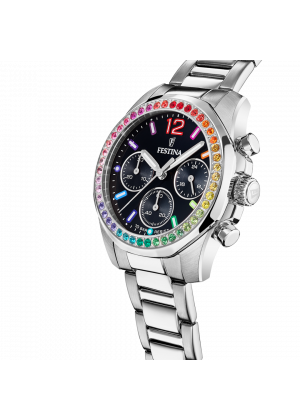 FESTINA - F20606/3 női óra fekete (rainbow) számlappal, cirkónia kövekkel acél csattal