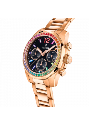 FESTINA - F20639/3 női óra fekete (rainbow) számlappal, cirkónia kövekkel acél csattal (PVD)