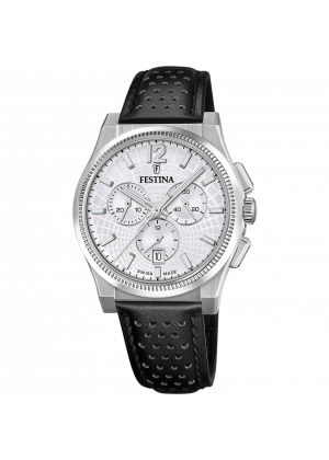 FESTINA SWISS F20060/1 férfi óra ezüst számlappal fekete bőrszíjjal